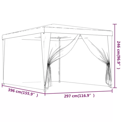  antracit HDPE rendezvénysátor 4 hálós oldalfallal 3x4 m