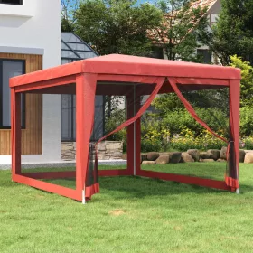  piros HDPE rendezvénysátor 4 hálós oldalfallal 3x4 m