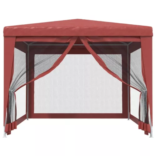  piros HDPE rendezvénysátor 4 hálós oldalfallal 3x4 m