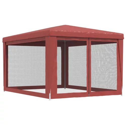  piros HDPE rendezvénysátor 4 hálós oldalfallal 3x4 m