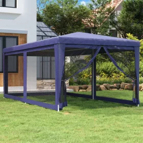  kék HDPE rendezvénysátor 6 hálós oldalfallal 3 x 6 m