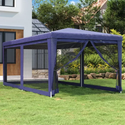  kék HDPE rendezvénysátor 6 hálós oldalfallal 3 x 6 m