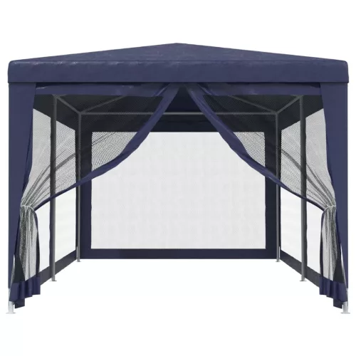  kék HDPE rendezvénysátor 6 hálós oldalfallal 3 x 6 m