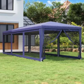  kék HDPE rendezvénysátor 8 hálós oldalfallal 3x9 m