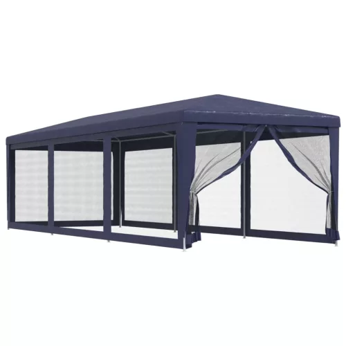  kék HDPE rendezvénysátor 8 hálós oldalfallal 3x9 m
