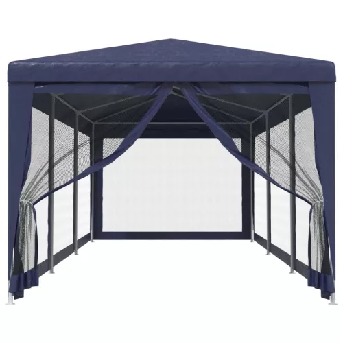  kék HDPE rendezvénysátor 8 hálós oldalfallal 3x9 m