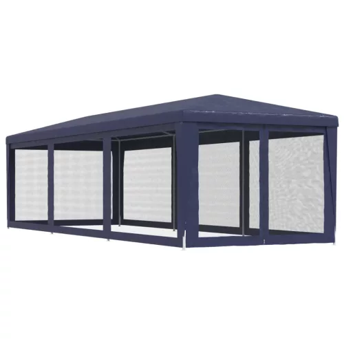  kék HDPE rendezvénysátor 8 hálós oldalfallal 3x9 m