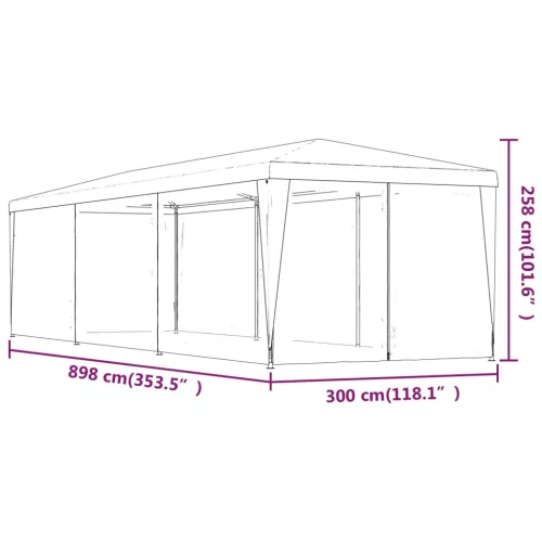  kék HDPE rendezvénysátor 8 hálós oldalfallal 3x9 m