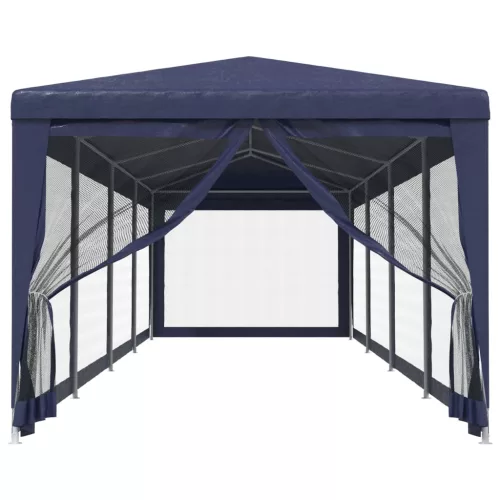  kék HDPE rendezvénysátor 10 hálós oldalfallal 3 x 12 m