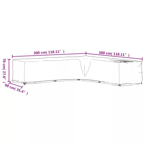  L-alakú kerti bútorhuzat 20 fűzőlyukkal 300 x 300 x 70 cm