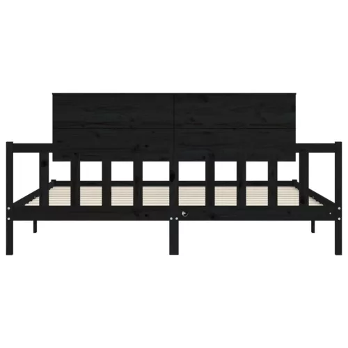  fekete tömör fa ágykeret fejtámlával 200 x 200 cm