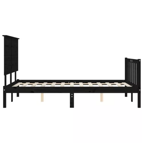  fekete tömör fa ágykeret fejtámlával 200 x 200 cm