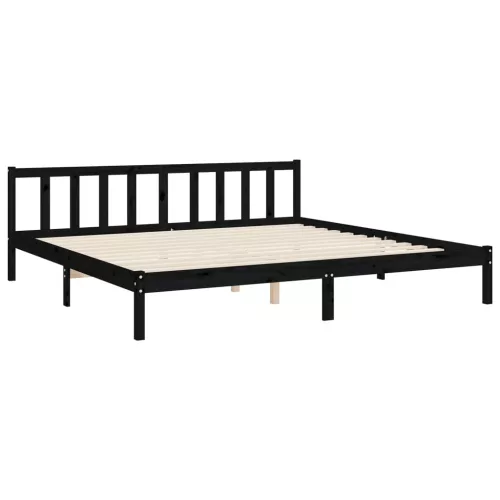  fekete tömör fa ágykeret fejtámlával 200 x 200 cm