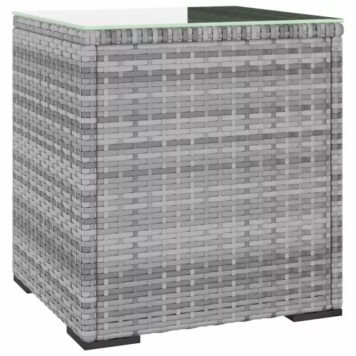  szürke polyrattan és edzett üveg kisasztal 40 x 37 x 40,5 cm