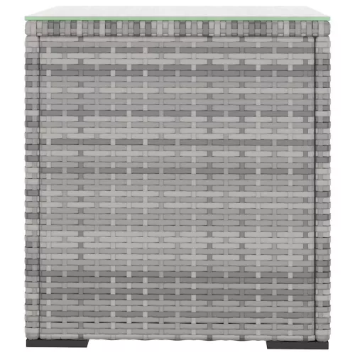  szürke polyrattan és edzett üveg kisasztal 40 x 37 x 40,5 cm