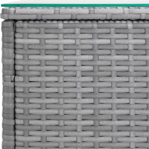  szürke polyrattan és edzett üveg kisasztal 40 x 37 x 40,5 cm