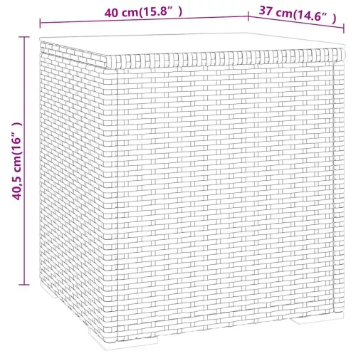  szürke polyrattan és edzett üveg kisasztal 40 x 37 x 40,5 cm