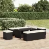 2 db fekete polyrattan zsámoly párnákkal 40 x 30 x 40 cm