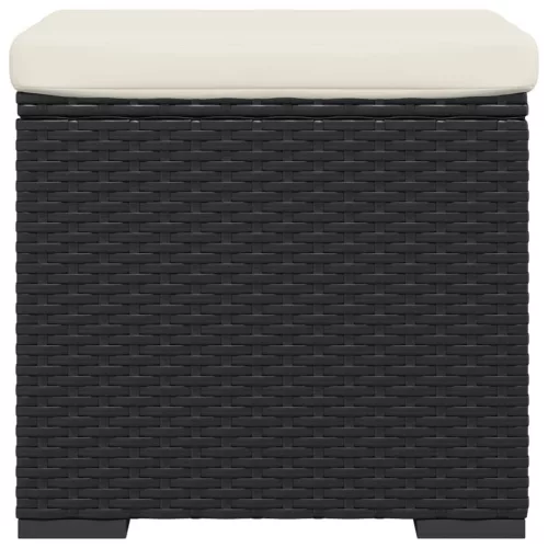  2 db fekete polyrattan zsámoly párnákkal 40 x 30 x 40 cm