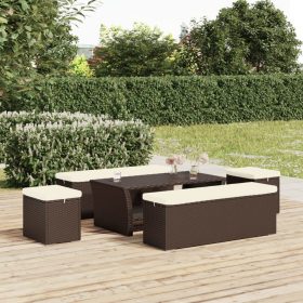  2 db barna polyrattan zsámoly párnákkal 40 x 30 x 40 cm