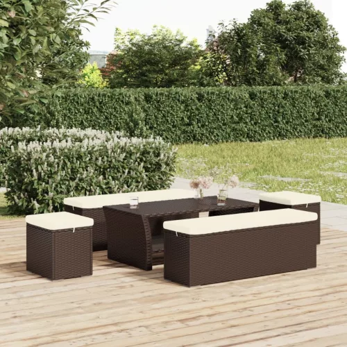  2 db barna polyrattan zsámoly párnákkal 40 x 30 x 40 cm