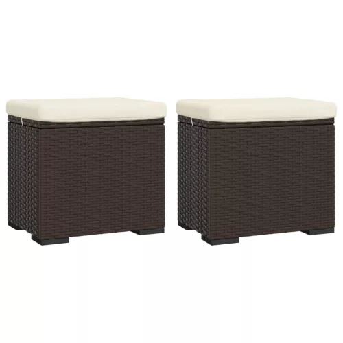  2 db barna polyrattan zsámoly párnákkal 40 x 30 x 40 cm