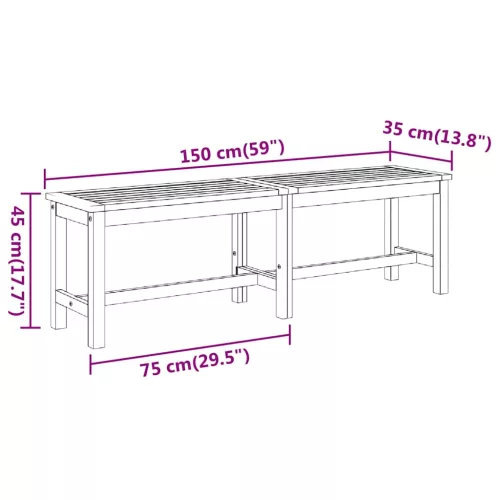  tömör akácfa kerti pad 150 x 35 x 45 cm