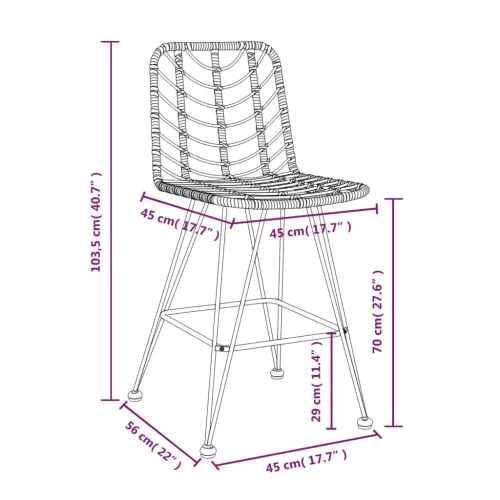 2 db bárszék polietilén rattan és acél 45 x 56 x 103,5 cm