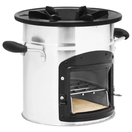  ezüstszínű acél fatüzelésű kempingtűzhely 45,5 x 33 x 25,5 cm