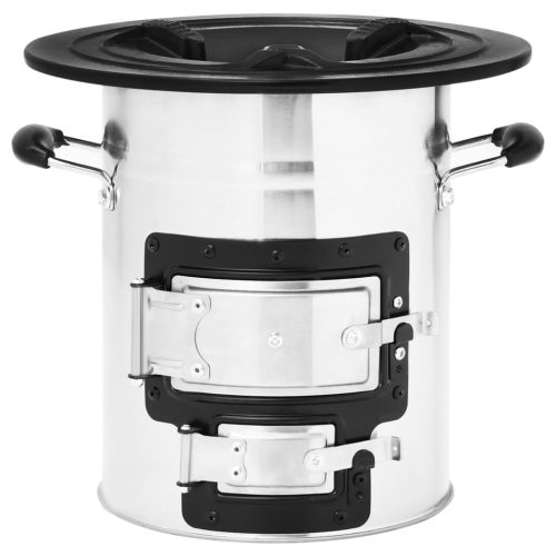  ezüstszínű acél fatüzelésű kempingtűzhely 51,5 x 35 x 30,5 cm