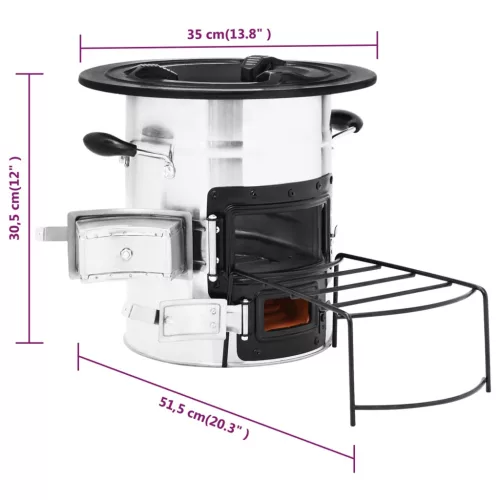  ezüstszínű acél fatüzelésű kempingtűzhely 51,5 x 35 x 30,5 cm