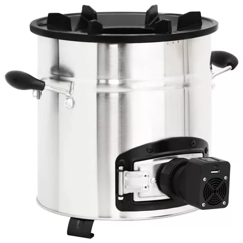  ezüst acél fatüzelésű tűzhely USB-s légfúvóval 35,5x26x28 cm