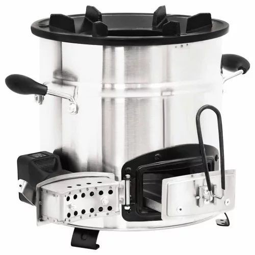  ezüst acél fatüzelésű tűzhely USB-s légfúvóval 35,5x26x28 cm