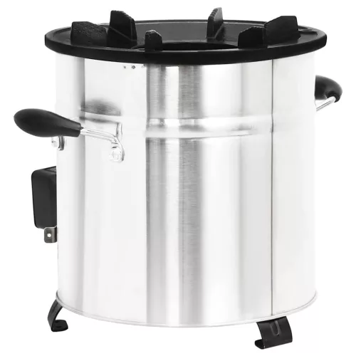  ezüst acél fatüzelésű tűzhely USB-s légfúvóval 35,5x26x28 cm