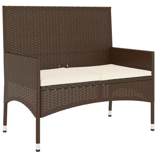  2 személyes barna polyrattan kerti kanapé párnával