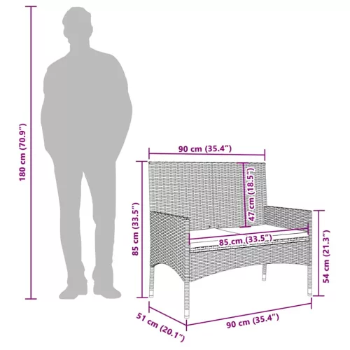  2 személyes barna polyrattan kerti kanapé párnával