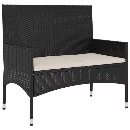  fekete 2 személyes polyrattan kerti pad párnával