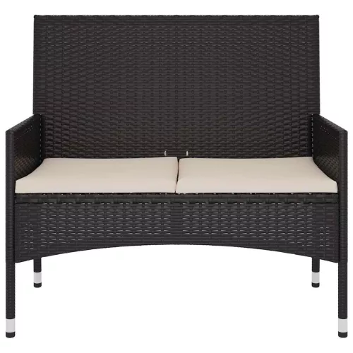  fekete 2 személyes polyrattan kerti pad párnával