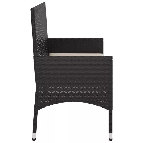  fekete 2 személyes polyrattan kerti pad párnával