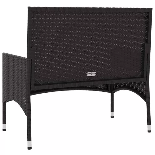  fekete 2 személyes polyrattan kerti pad párnával