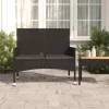  fekete 2 személyes polyrattan kerti pad párnával