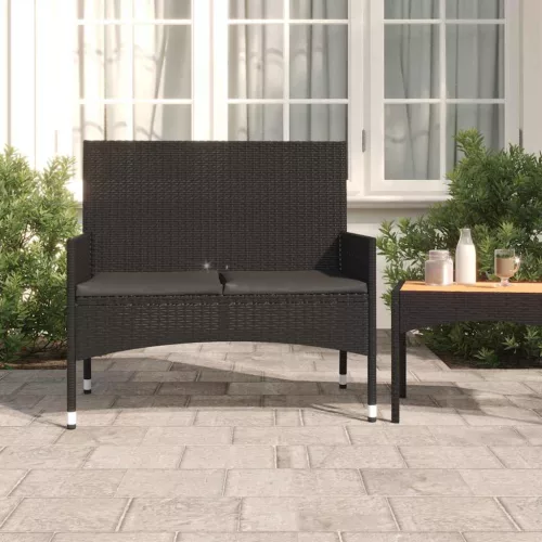 fekete 2 személyes polyrattan kerti pad párnával