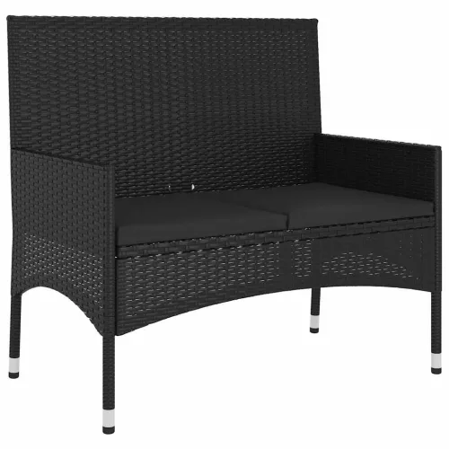  fekete 2 személyes polyrattan kerti pad párnával