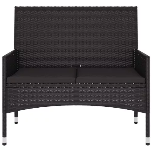  fekete 2 személyes polyrattan kerti pad párnával