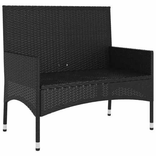  fekete 2 személyes polyrattan kerti pad párnával
