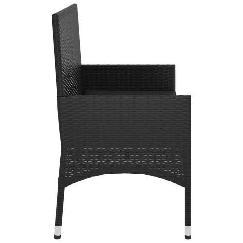  fekete 2 személyes polyrattan kerti pad párnával