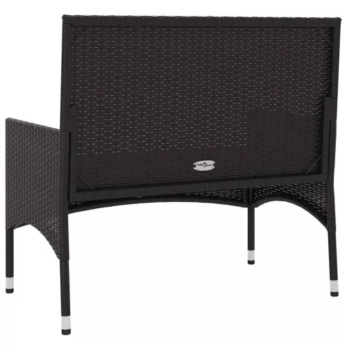  fekete 2 személyes polyrattan kerti pad párnával