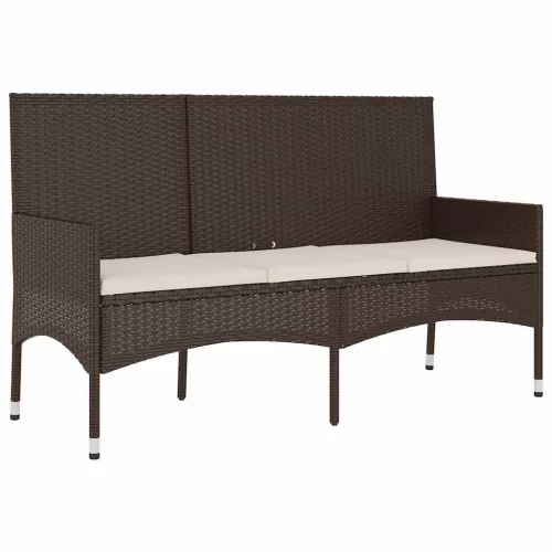  3 személyes barna polyrattan kerti kanapé párnával