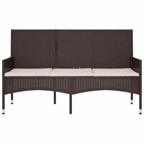  3 személyes barna polyrattan kerti kanapé párnával