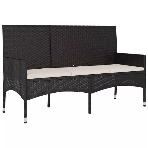  fekete 3 személyes polyrattan kerti pad párnával